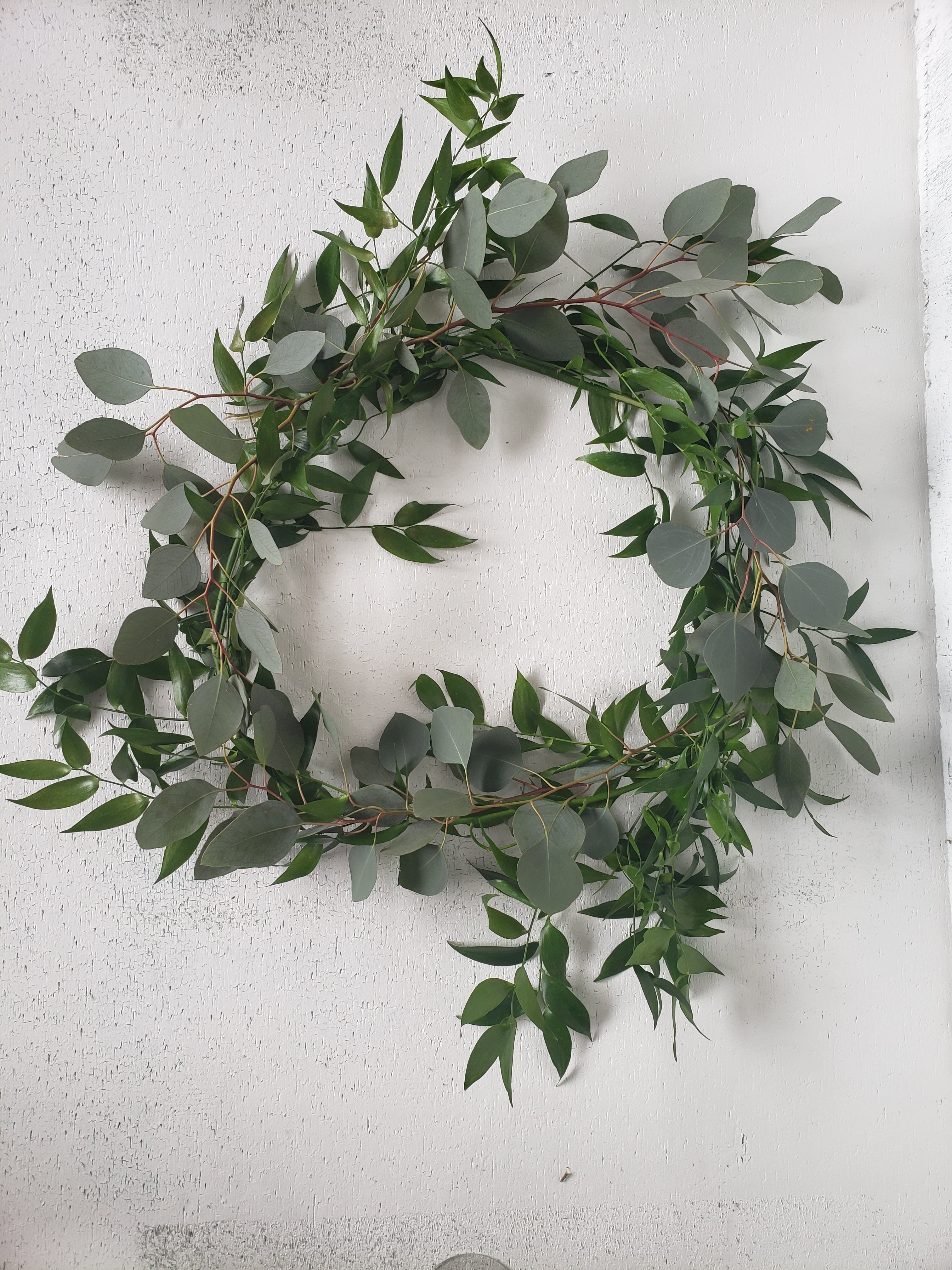 Greenery Wreath Centerpiece-Silver Dollar Eucalyptus and Italian Ruscus