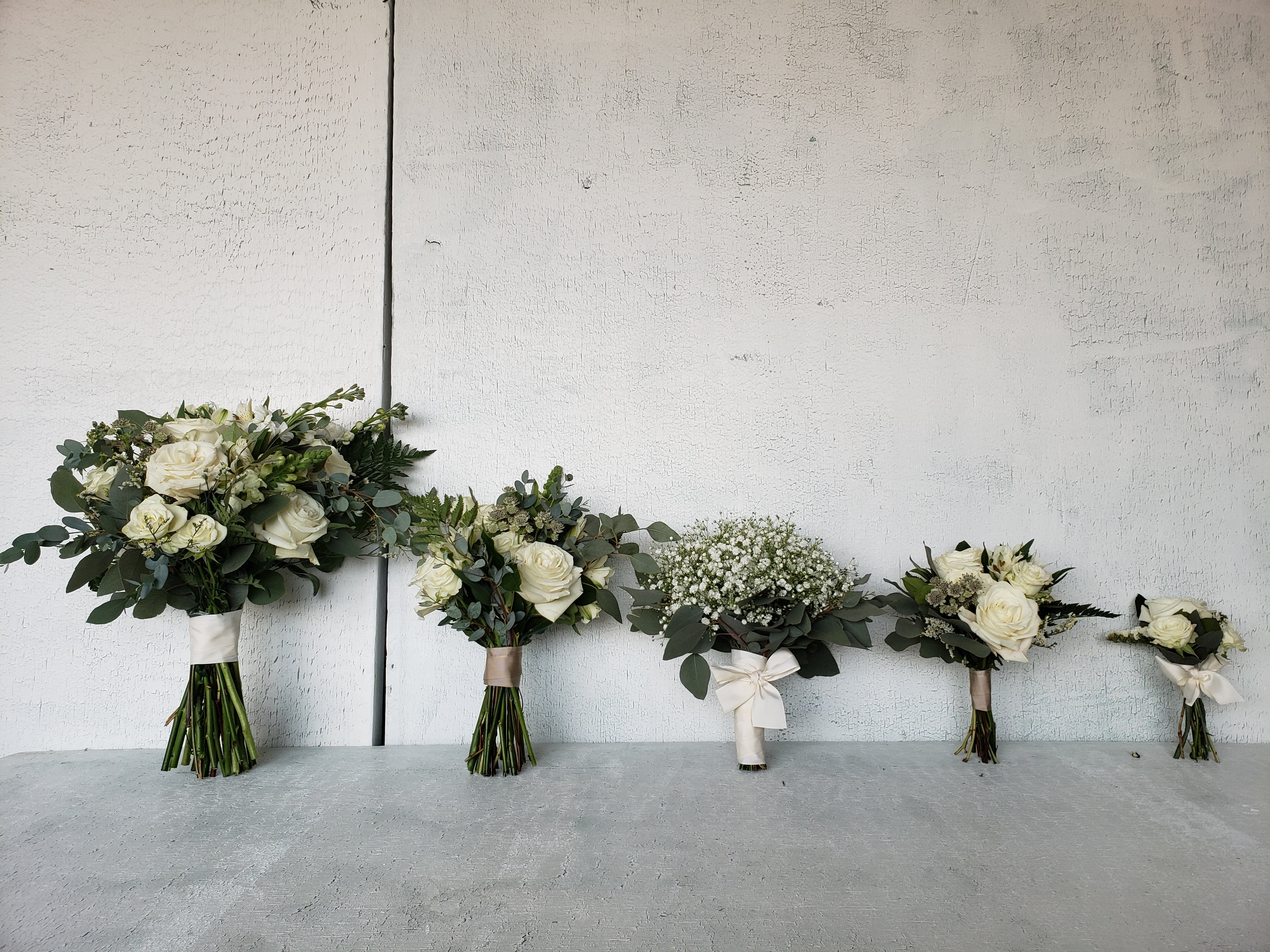 White, Cream & Mixed Greenery Bridesmaid Bouquet