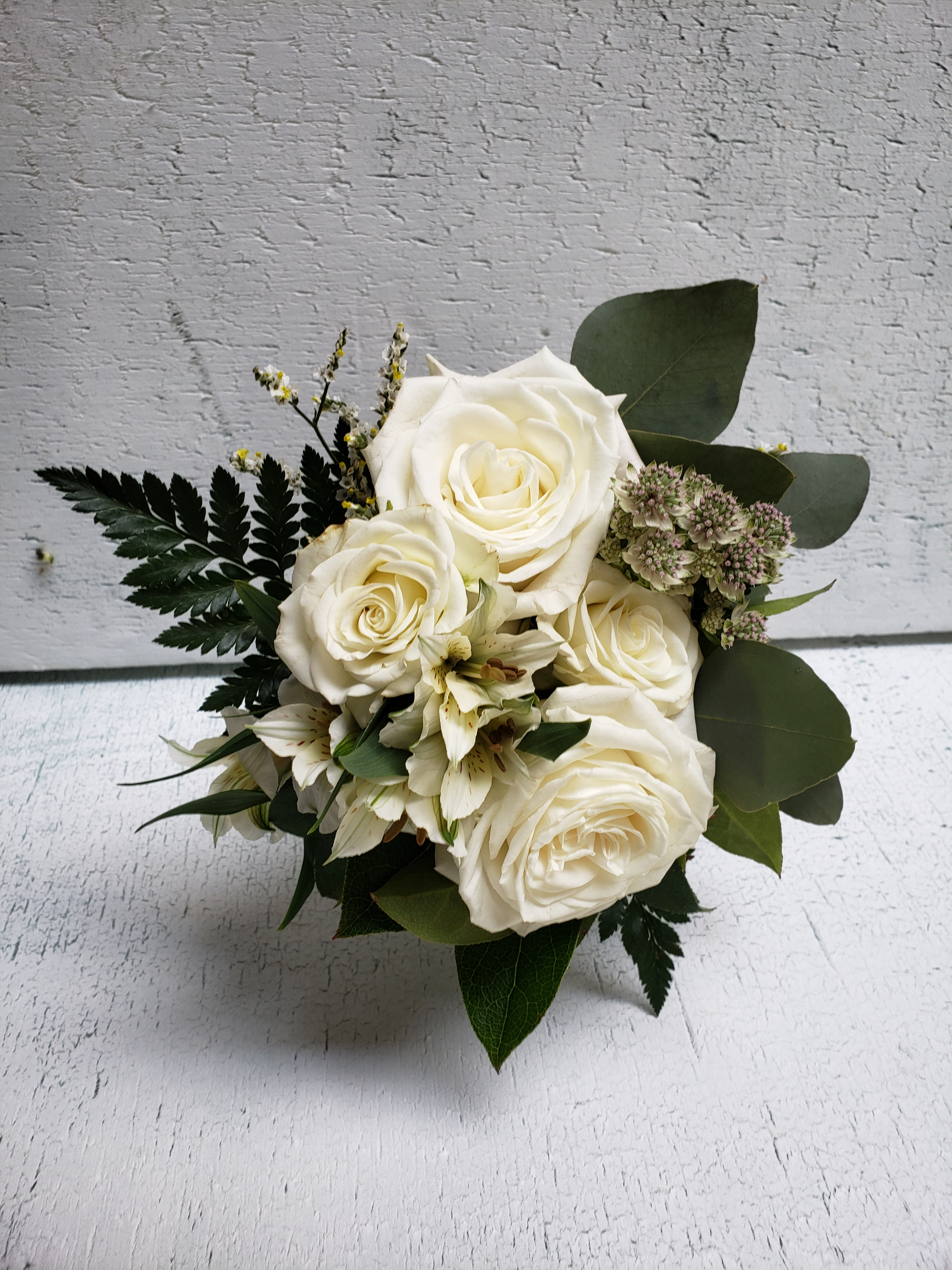 White, Cream and Mixed Greenery Petite Bouquet
