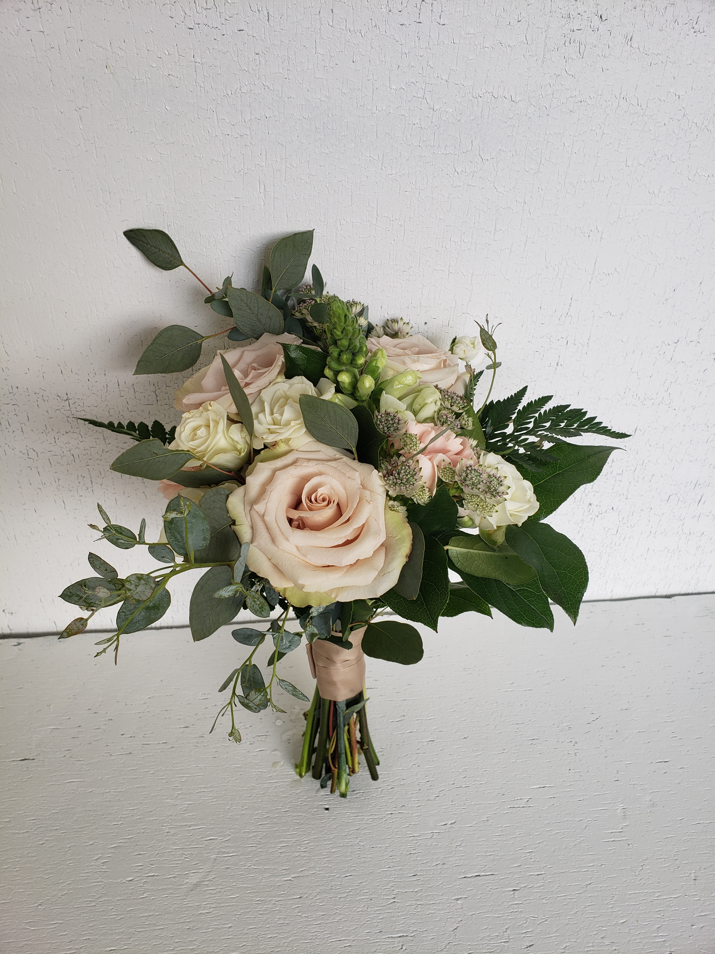 Blush, Cream & Mixed Greenery Bridesmaid Bouquet