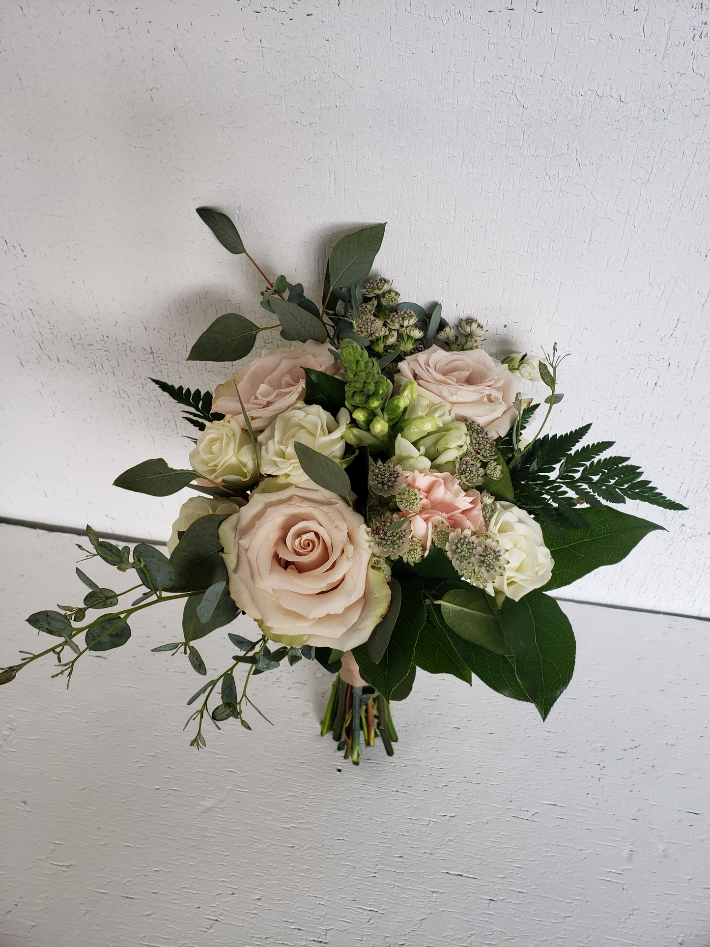 Blush, Cream & Mixed Greenery Bridesmaid Bouquet