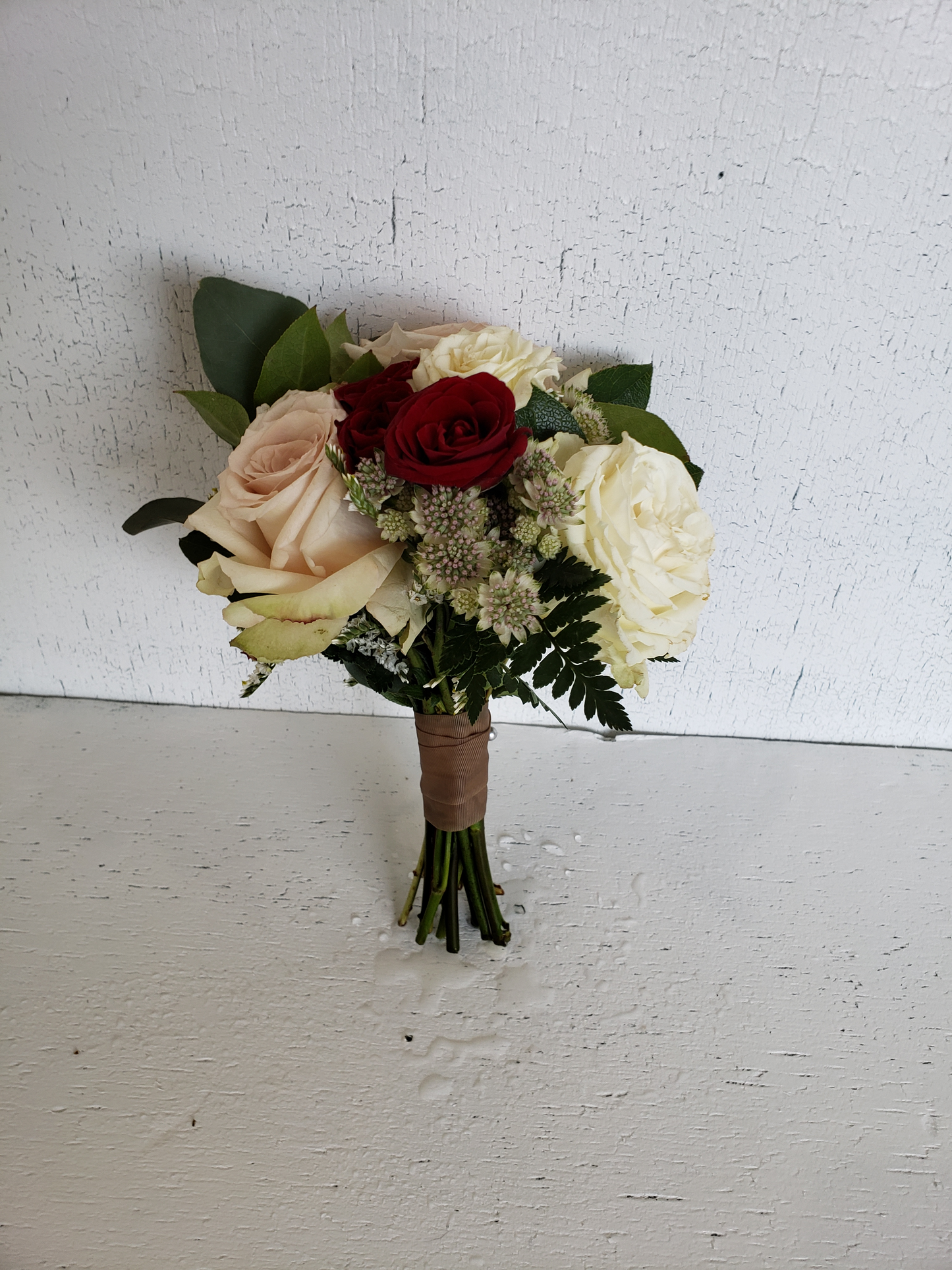 Burgundy, Blush, Cream & Mixed Greenery Petite Bouquet