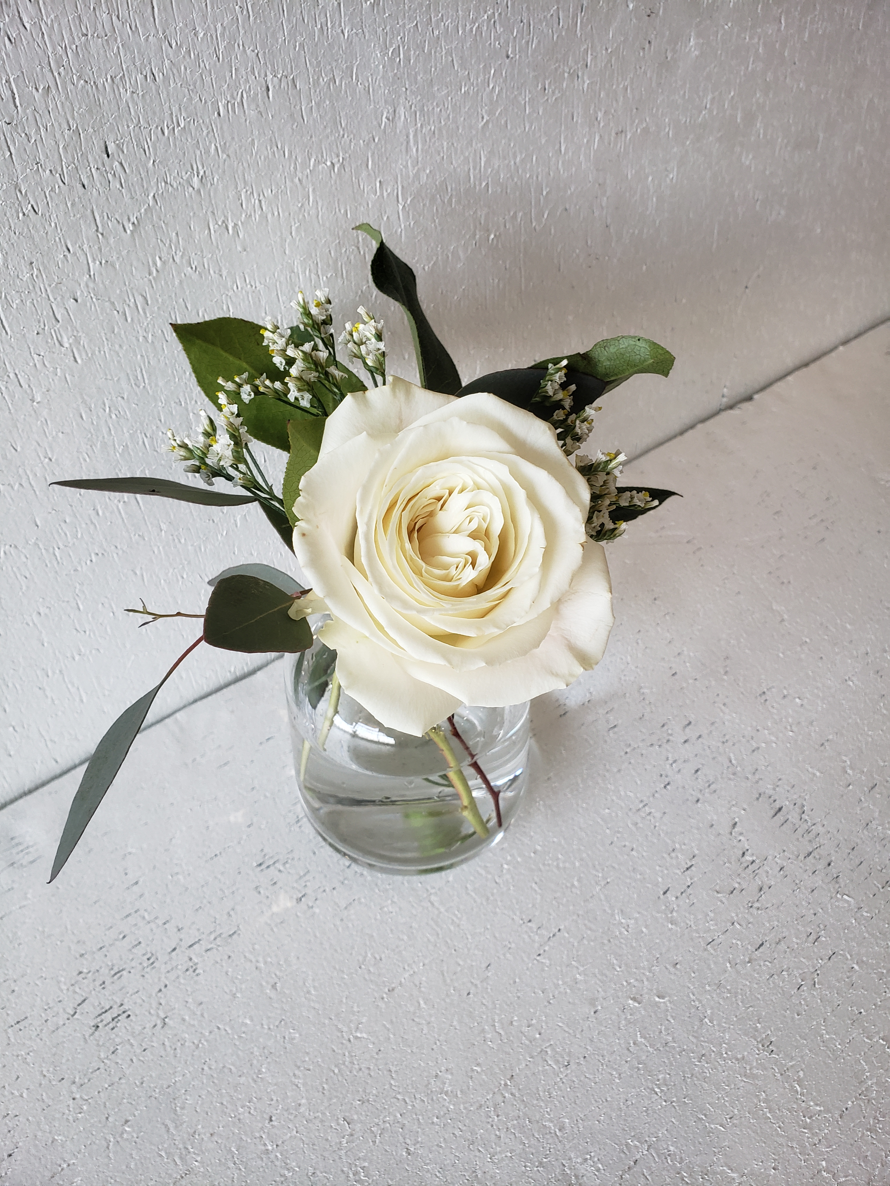 Clear Glass Bud Vase with Cream Bloom
