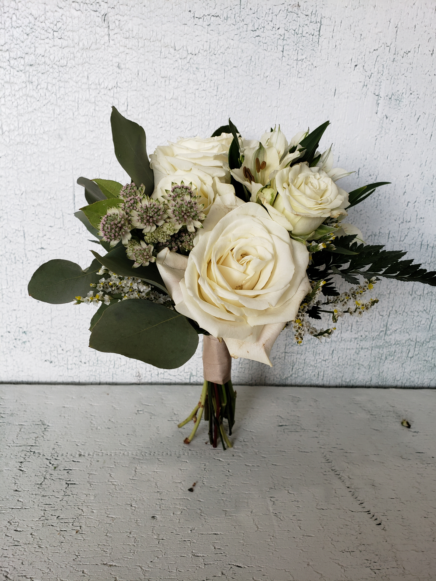 White, Cream and Mixed Greenery Petite Bouquet